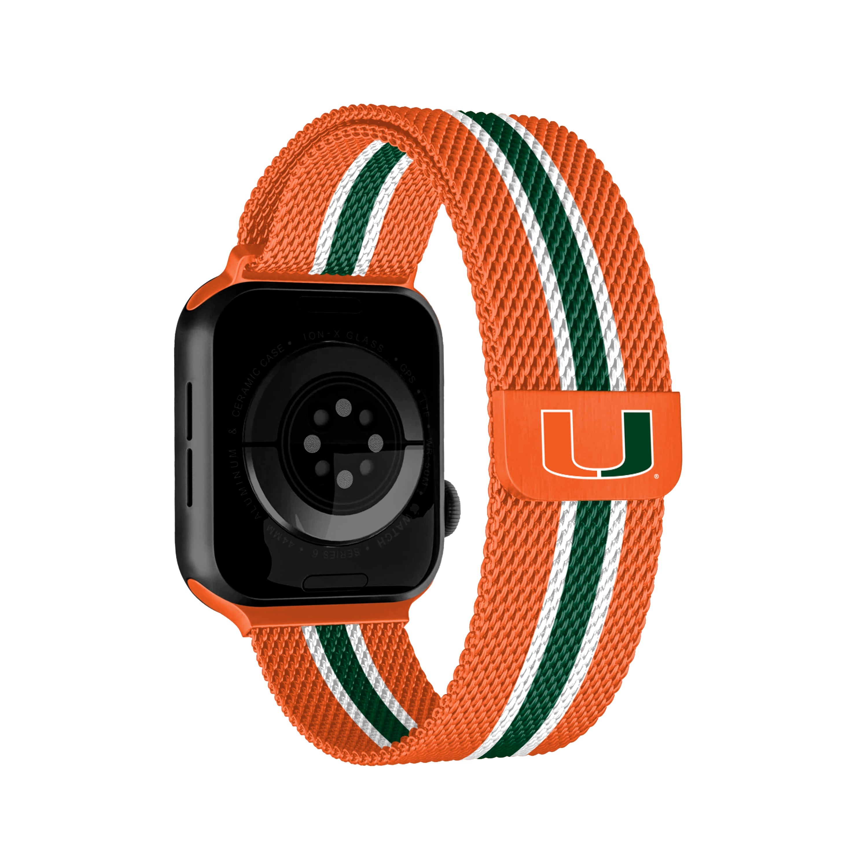 Miami Hurricanes NCAA Striped Metallic Watch Band (38mm)