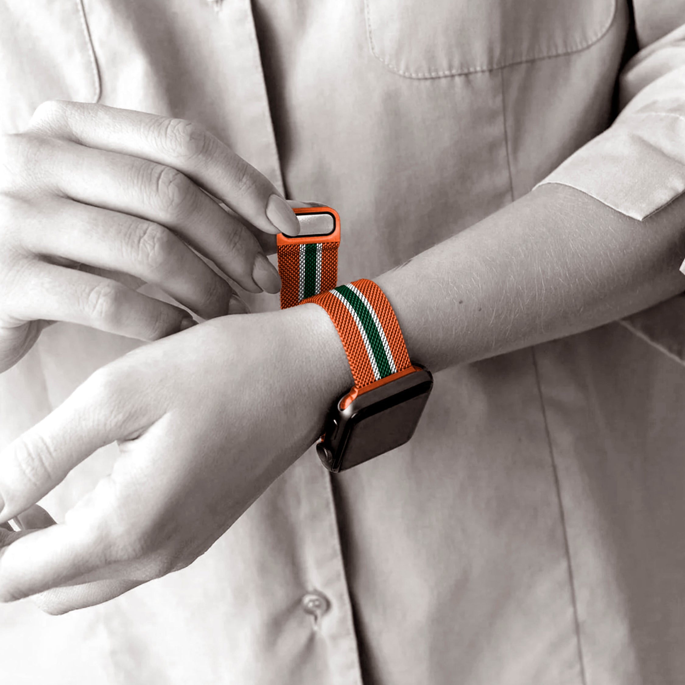 Miami Hurricanes NCAA Striped Metallic Watch Band (38mm)