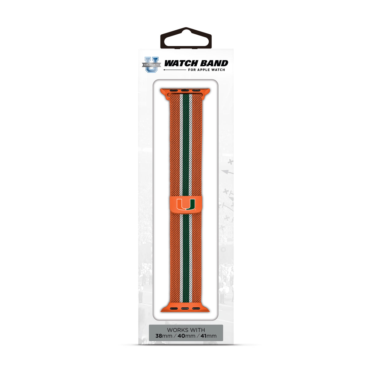 Miami Hurricanes NCAA Striped Metallic Watch Band (38mm)