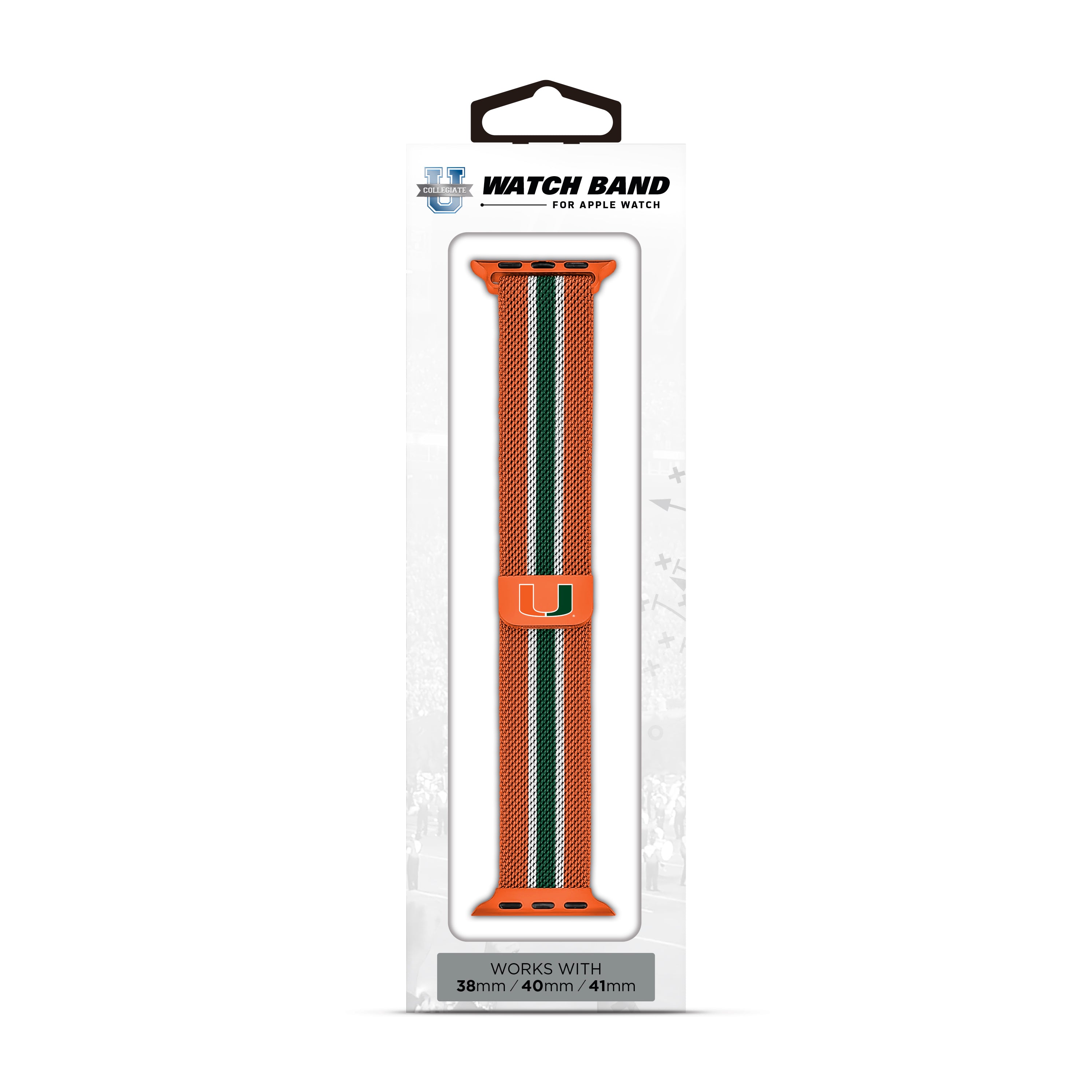 Miami Hurricanes NCAA Striped Metallic Watch Band (38mm)