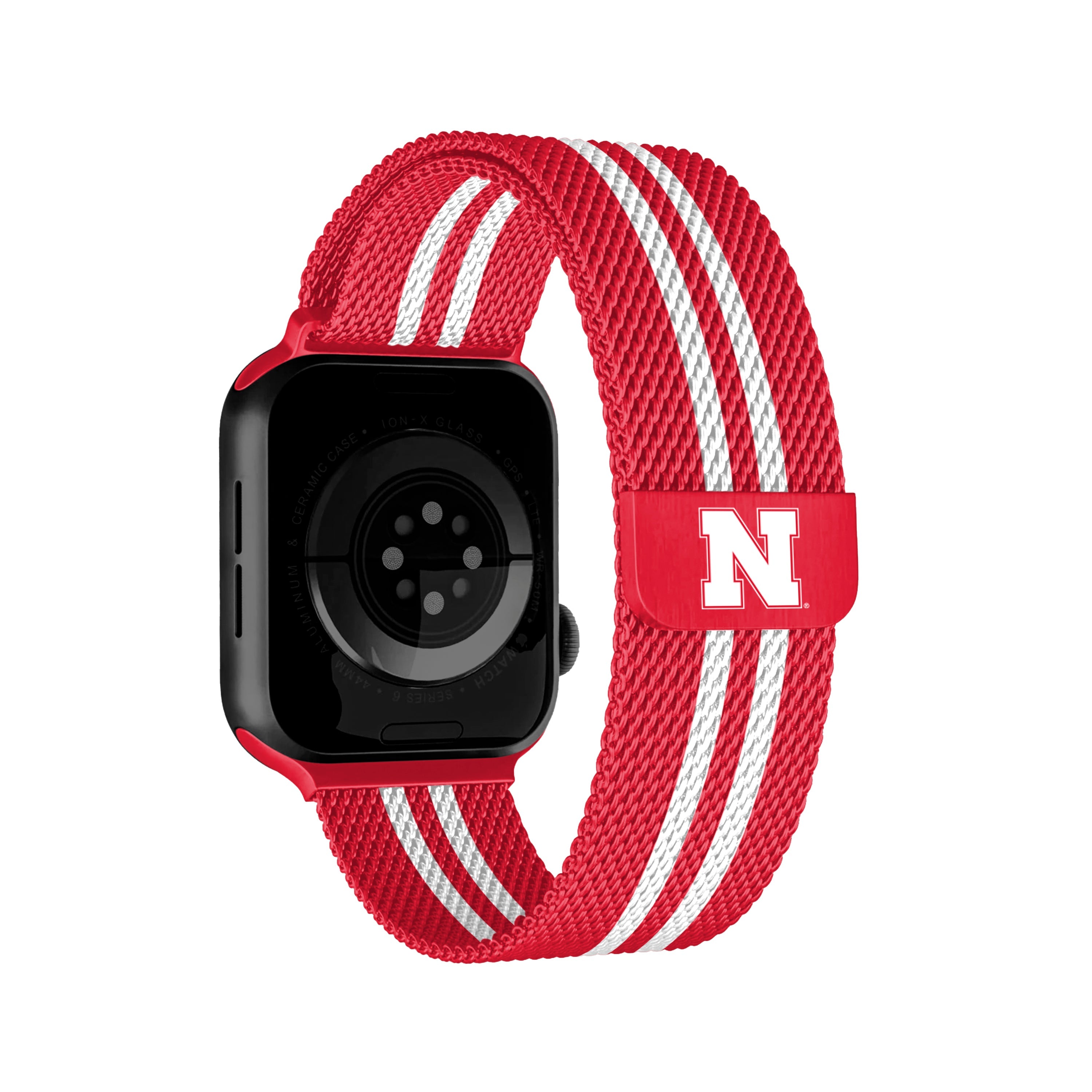 Nebraska Cornhuskers NCAA Striped Metallic Watch Band (38mm)