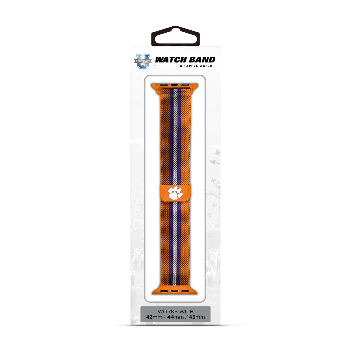 Clemson Tigers NCAA Striped Metallic Watch Band (42mm)