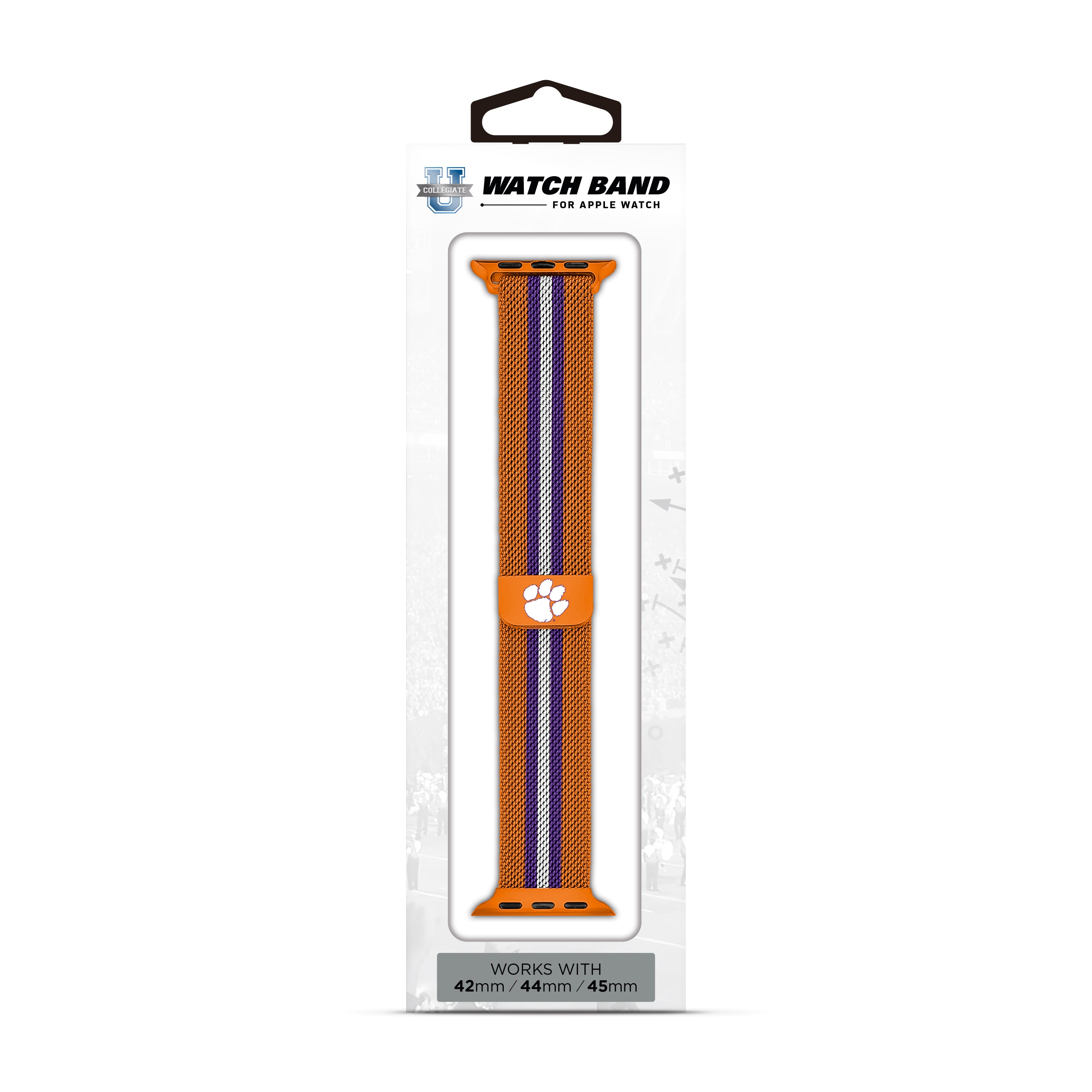 Clemson Tigers NCAA Striped Metallic Watch Band (42mm)