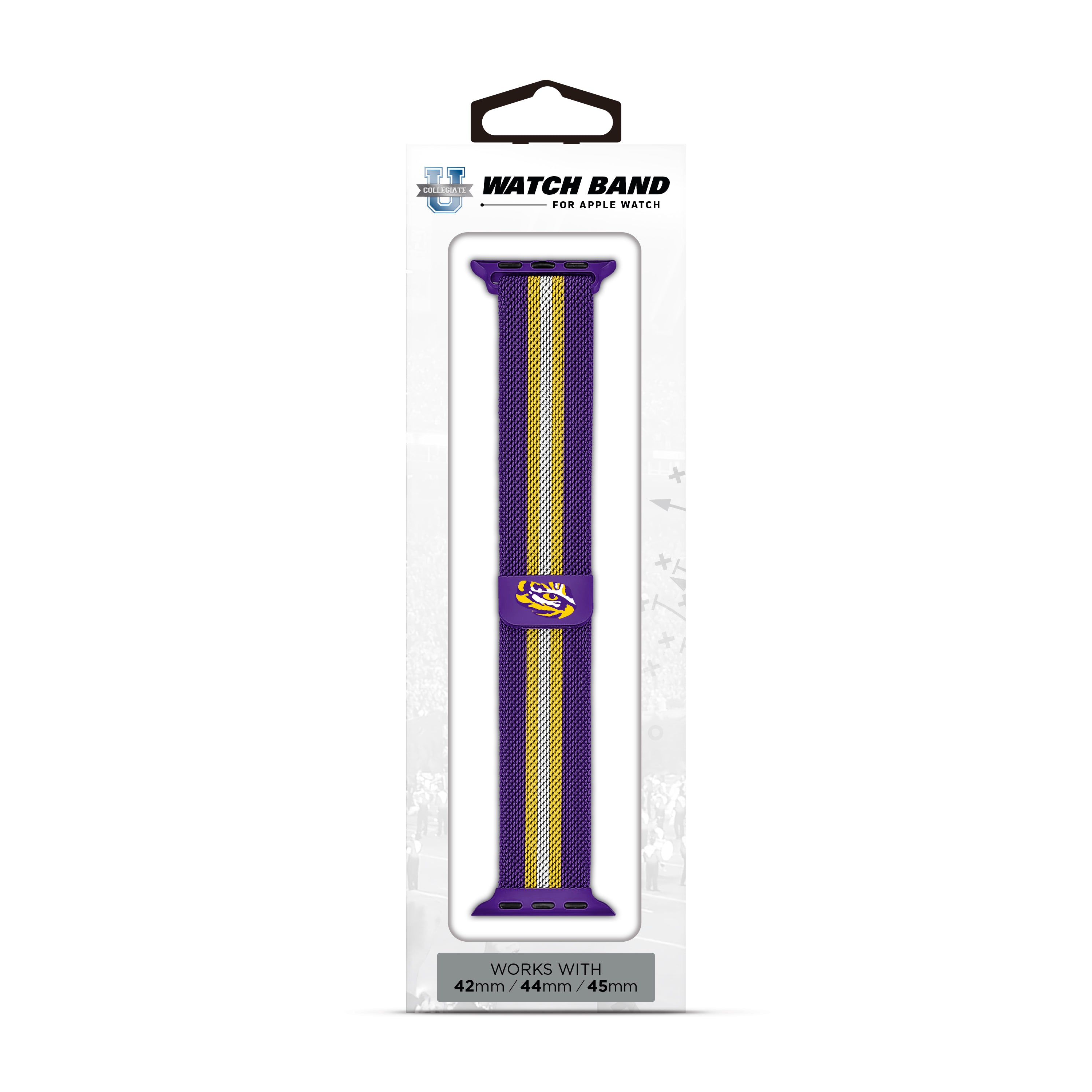 LSU Tigers NCAA Striped Metallic Watch Band (42mm)