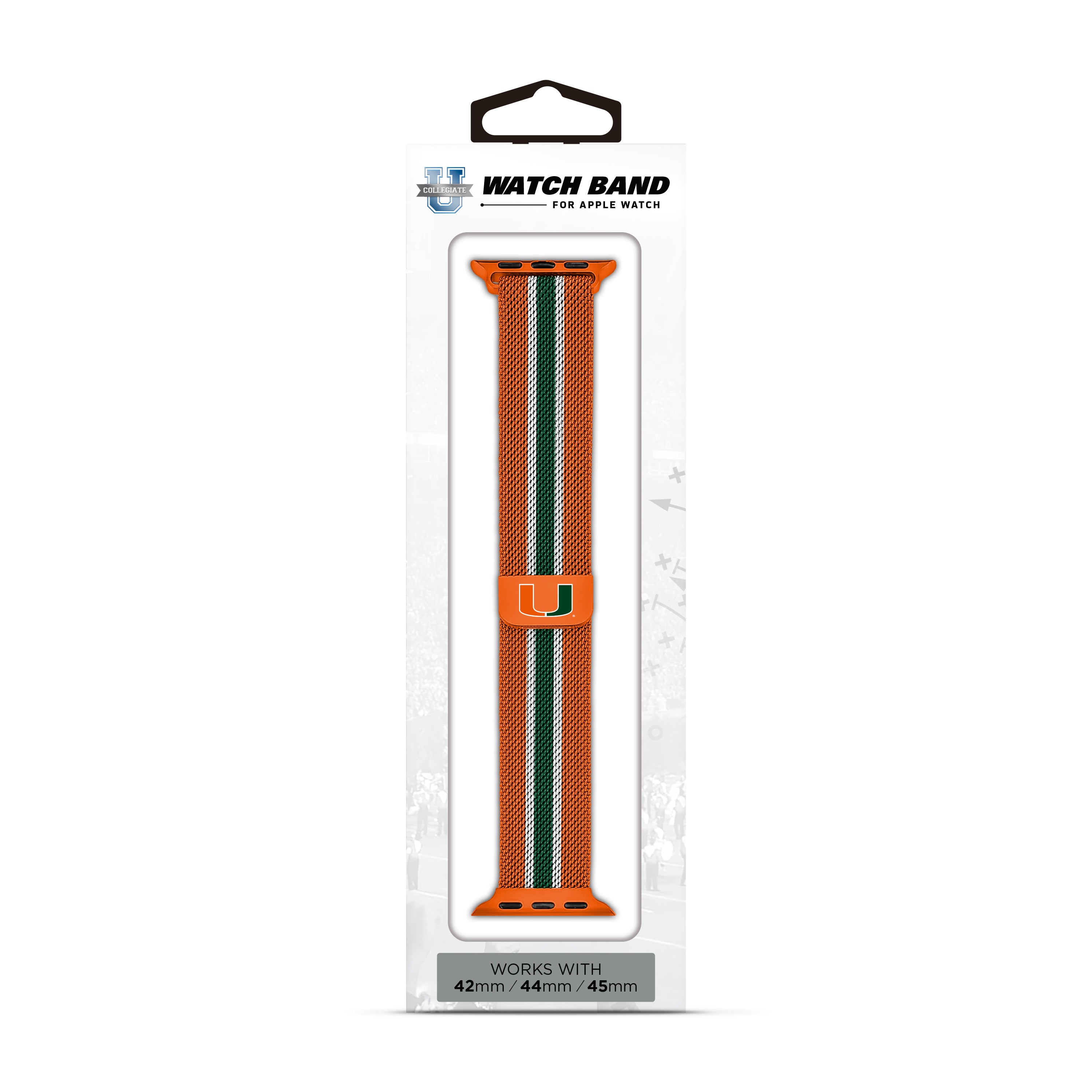 Miami Hurricanes NCAA Striped Metallic Watch Band (42mm)