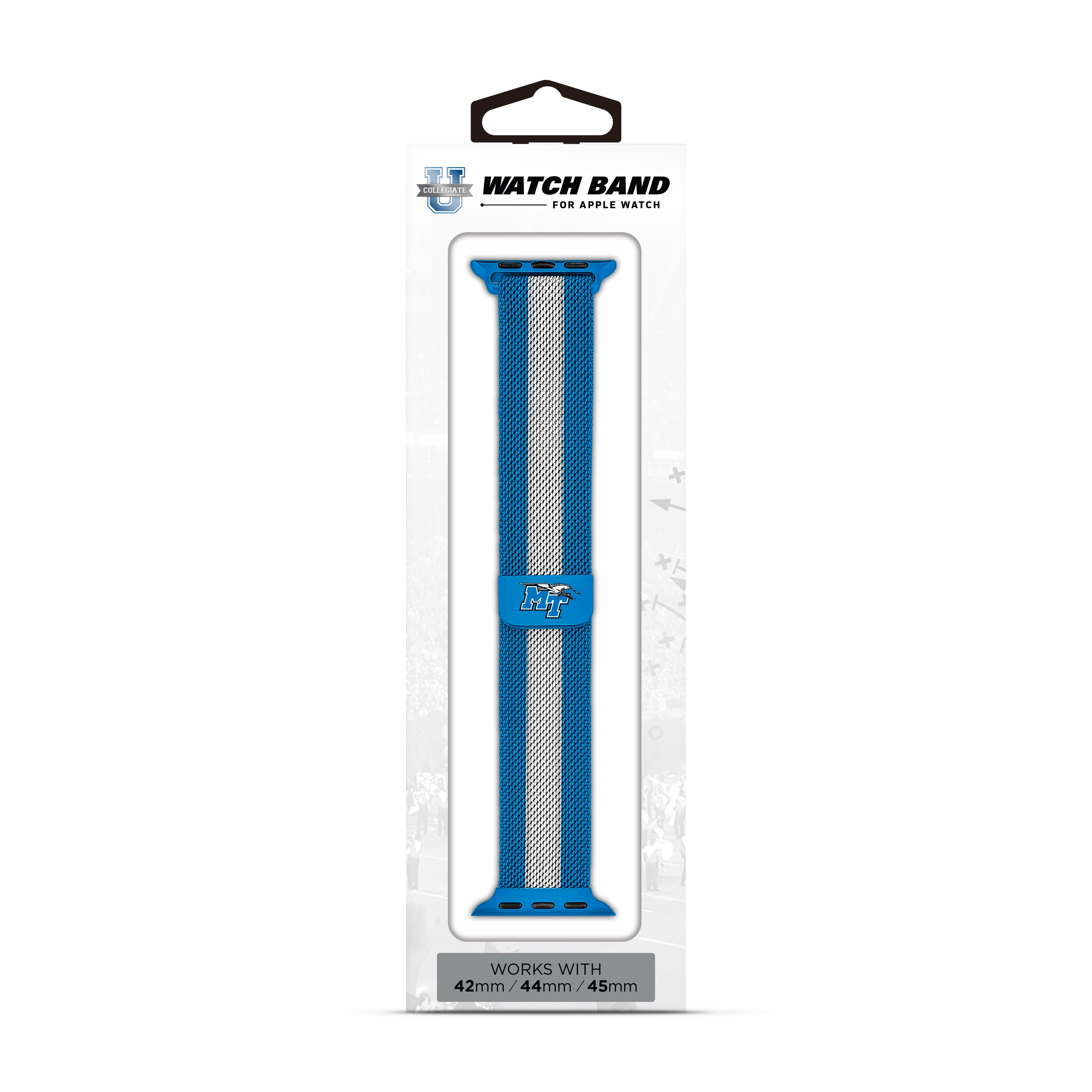 Middle Tennessee State University? NCAA Striped Metallic Watch Band (42mm)