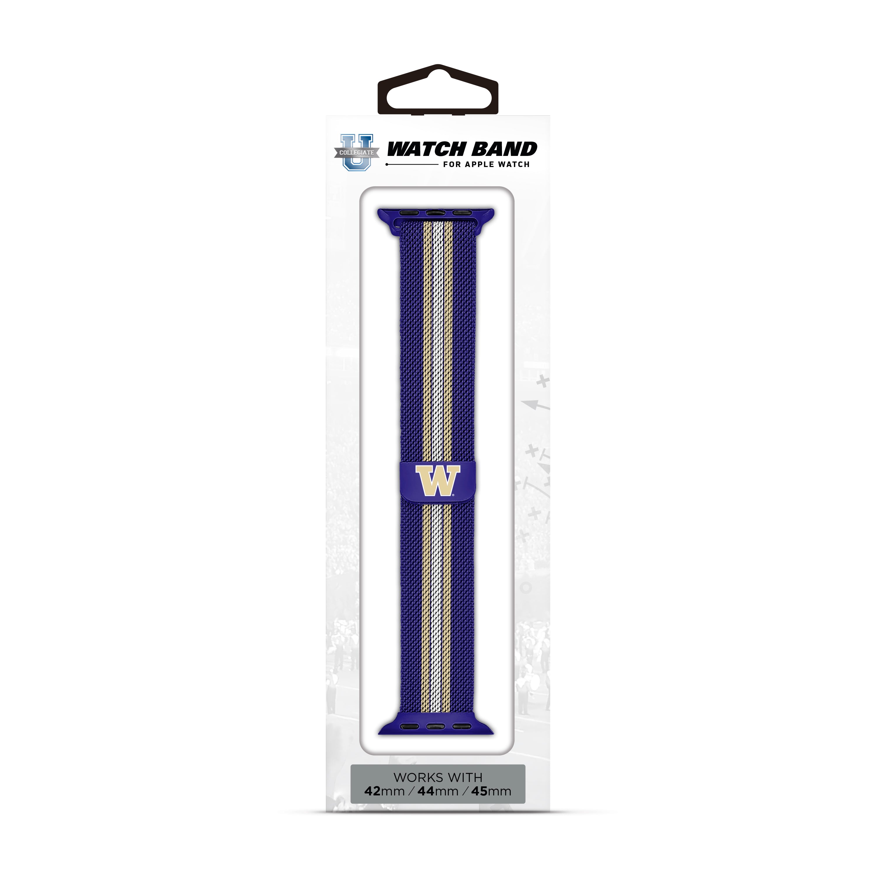 Washington Huskies NCAA Striped Metallic Watch Band (42mm)