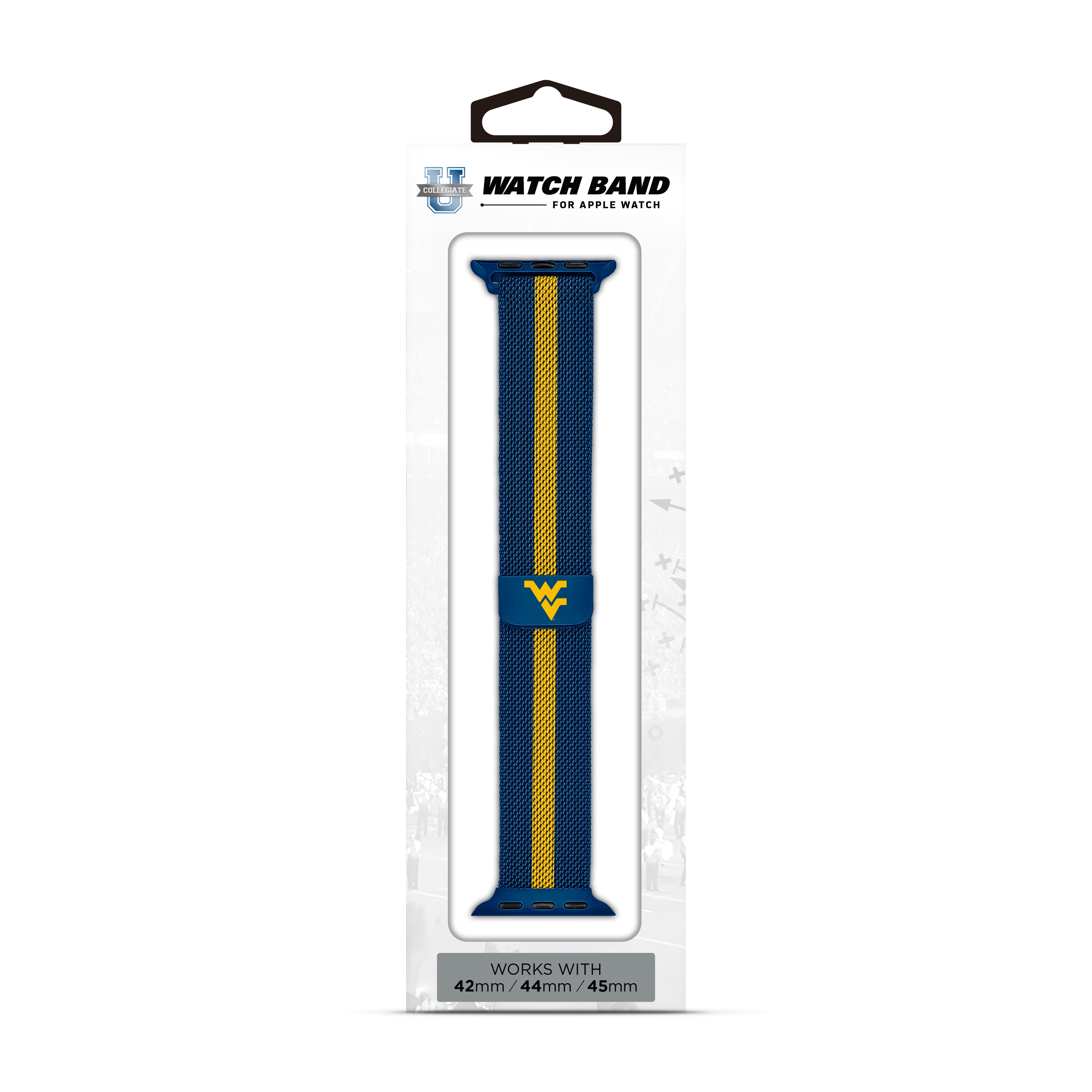 West Virginia Mountaineers NCAA Striped Metallic Watch Band (42mm)