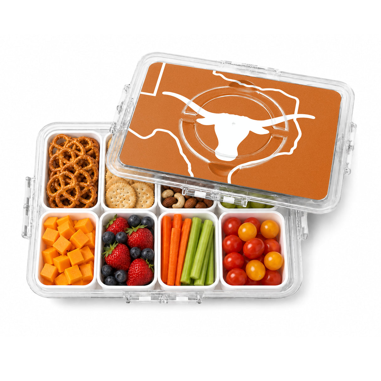 SOAR NCAA Snackle Box- 8 Compartments- Texas Longhorns