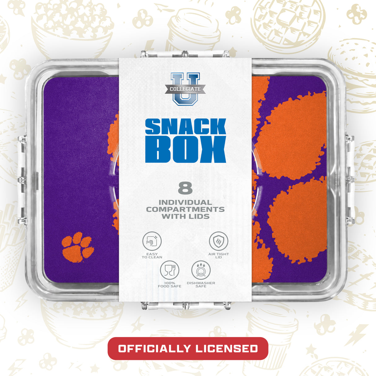 SOAR NCAA Snackle Box- 8 Compartments- Clemson Tigers