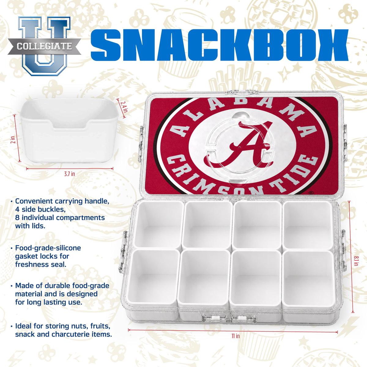 SOAR NCAA Snackle Box- 8 Compartments- Clemson Tigers