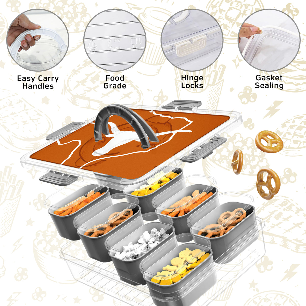 SOAR NCAA Snackle Box- 8 Compartments- Clemson Tigers