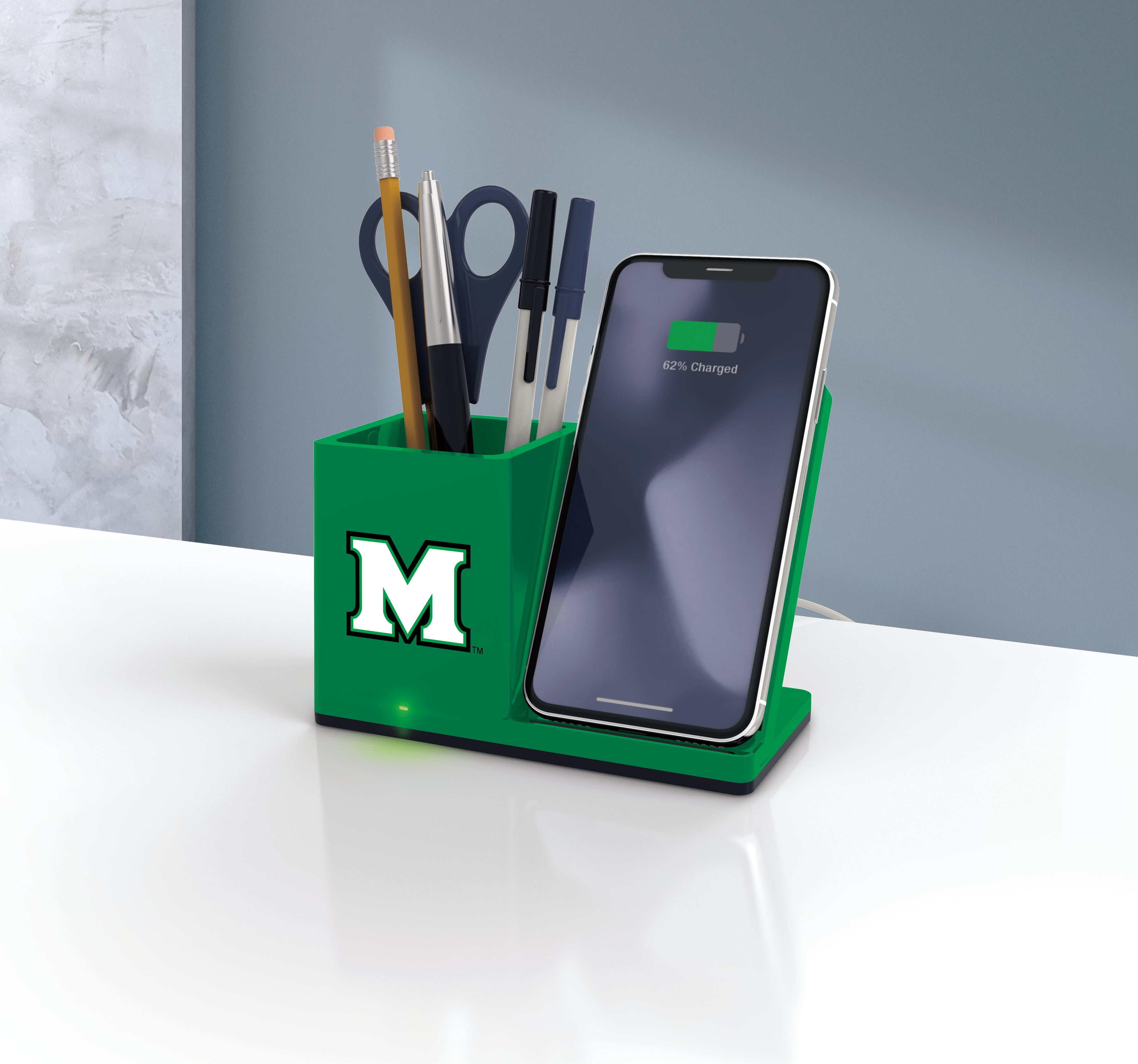 Marshall U NCAA Cell Phone Wireless Charging Stand and Desktop Organizer
