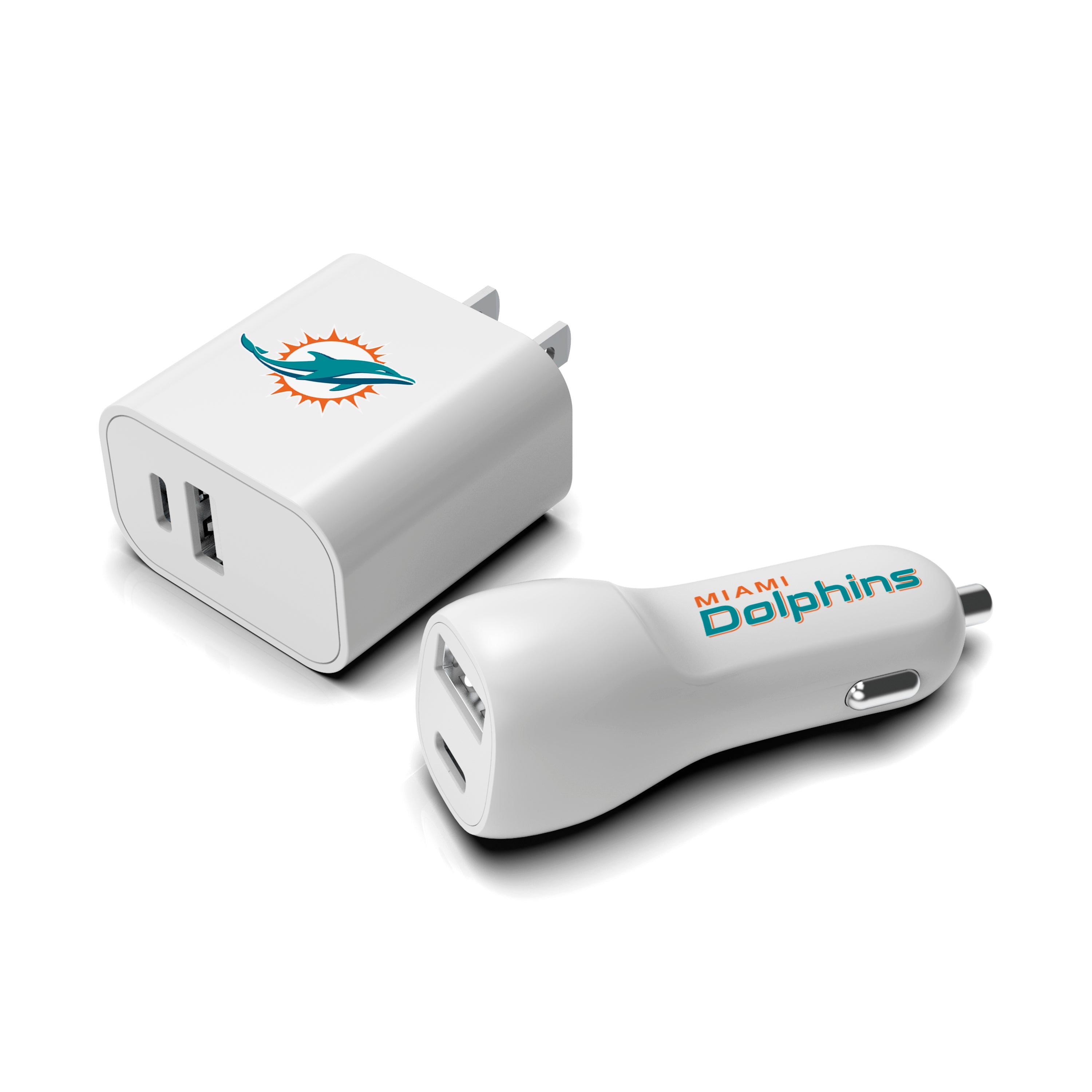 Miami Dolphins NFL Two-Port Car and Wall Charger