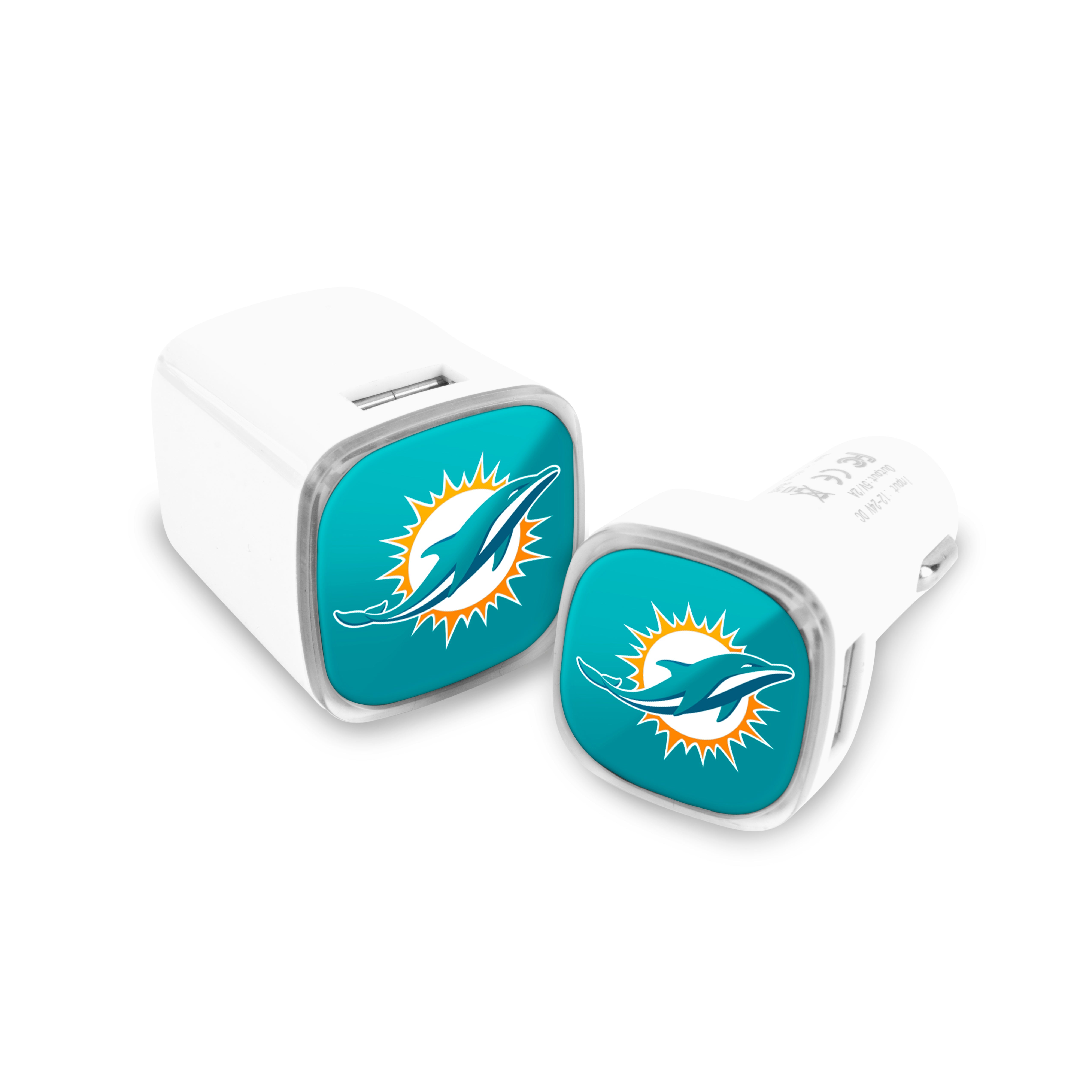 Miami Dolphins NFL 2 Pack Car + Wall Chargers