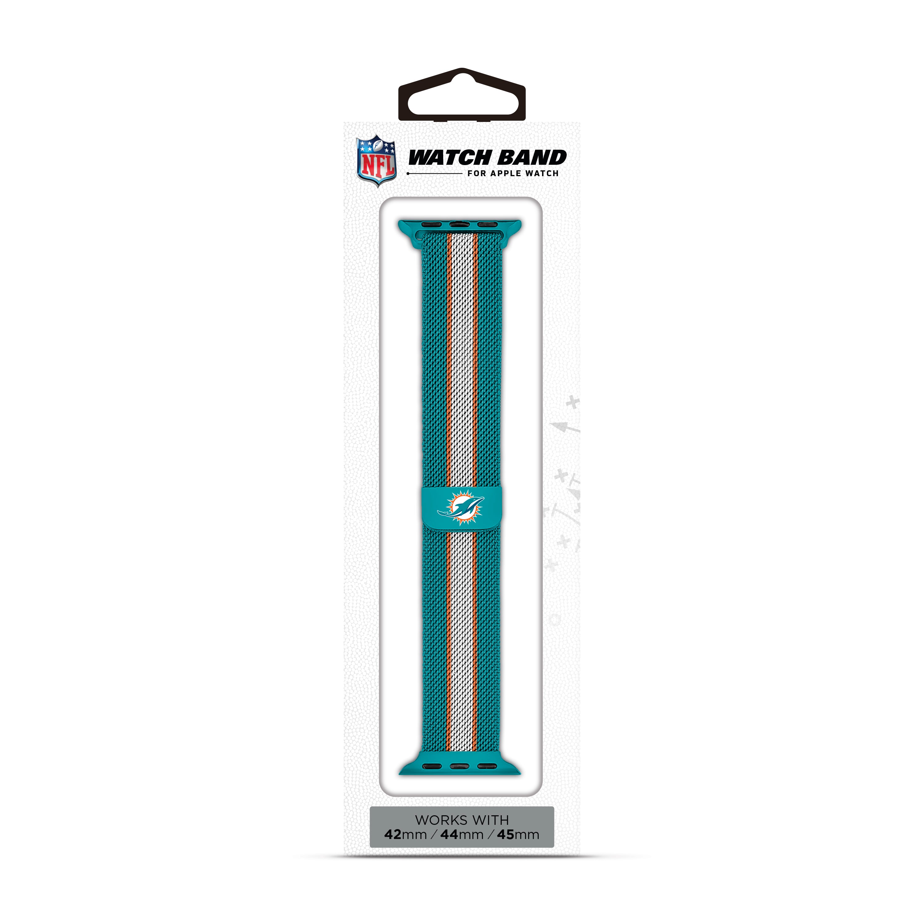 Miami Dolphins NFL Striped Metallic Watch Band (42mm)