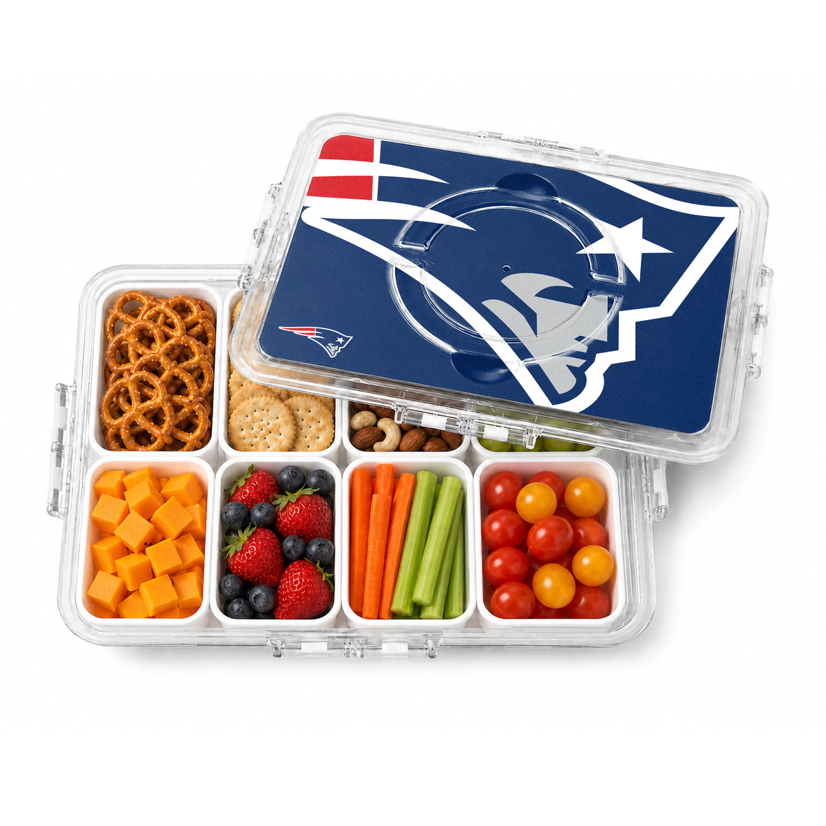 SOAR NFL Snackle Box- 8 Compartments- New England Patriots