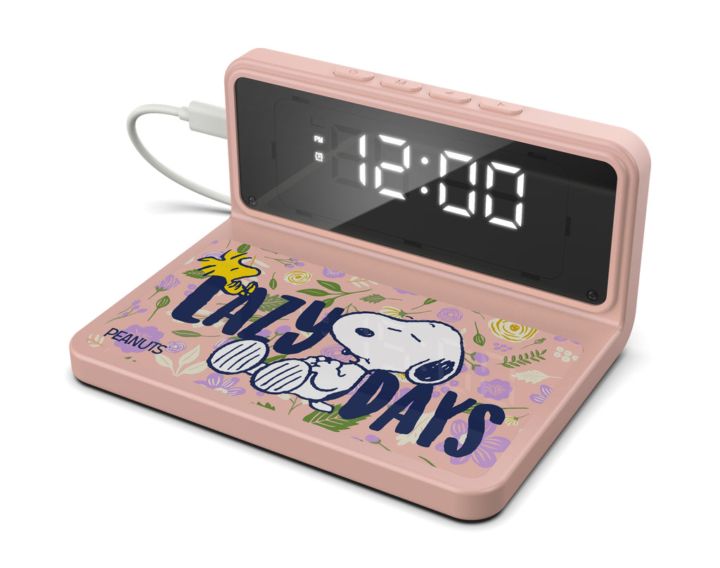 Peanuts In Bloom Pink Floral Alarm Clock and Wireless Charger