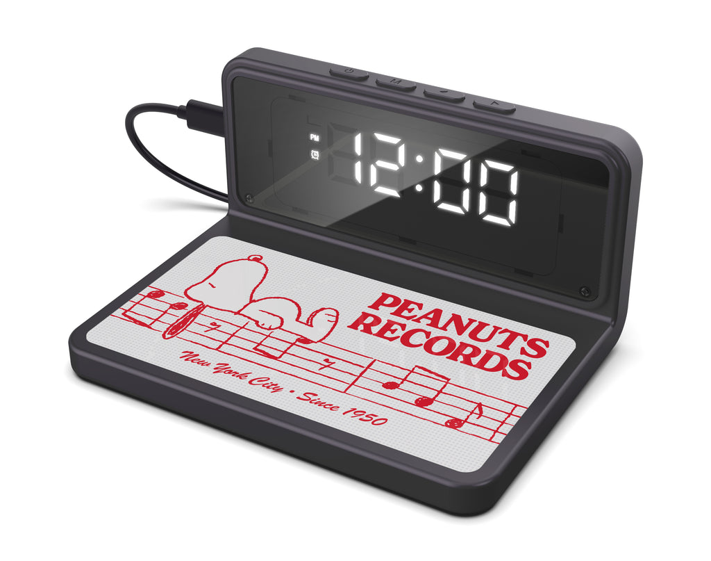 Peanuts Black Records Alarm Clock and Wireless Charger